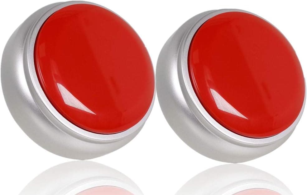 Recordable Talking Button, Answer Buzzers, Funny Gag Gifts -Record & Playback Your Own Message -Set of 2 (red+Silver)