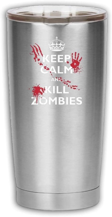Keep Calm And Kill Zombies 13.5 Oz. Double Wall Stainless Steel Vacuum Insulation Travel Mug Crystal Clear Lid Coffee Cup Water Bottle For Ice Drink, Hot Beverage