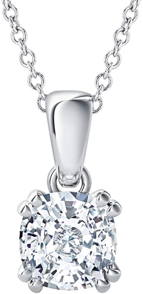 4mm to 10mm Valentine's Day Special Cushion Cut 14k Gold Plated White CZ Diamond Double Prong Solitaire Pendant Necklace For Womens