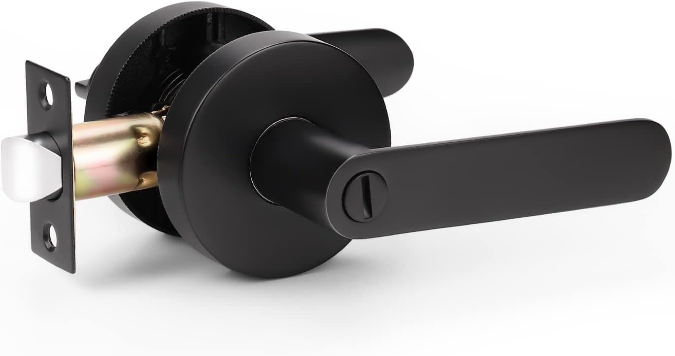 KNOBWELL 6 Pack Black Heavy Duty Door Leversets Interior Door Handles, Privacy Bed and Bath Leverset, Left/Right Handing, Matte Black Finish 2.07 lb One Lever