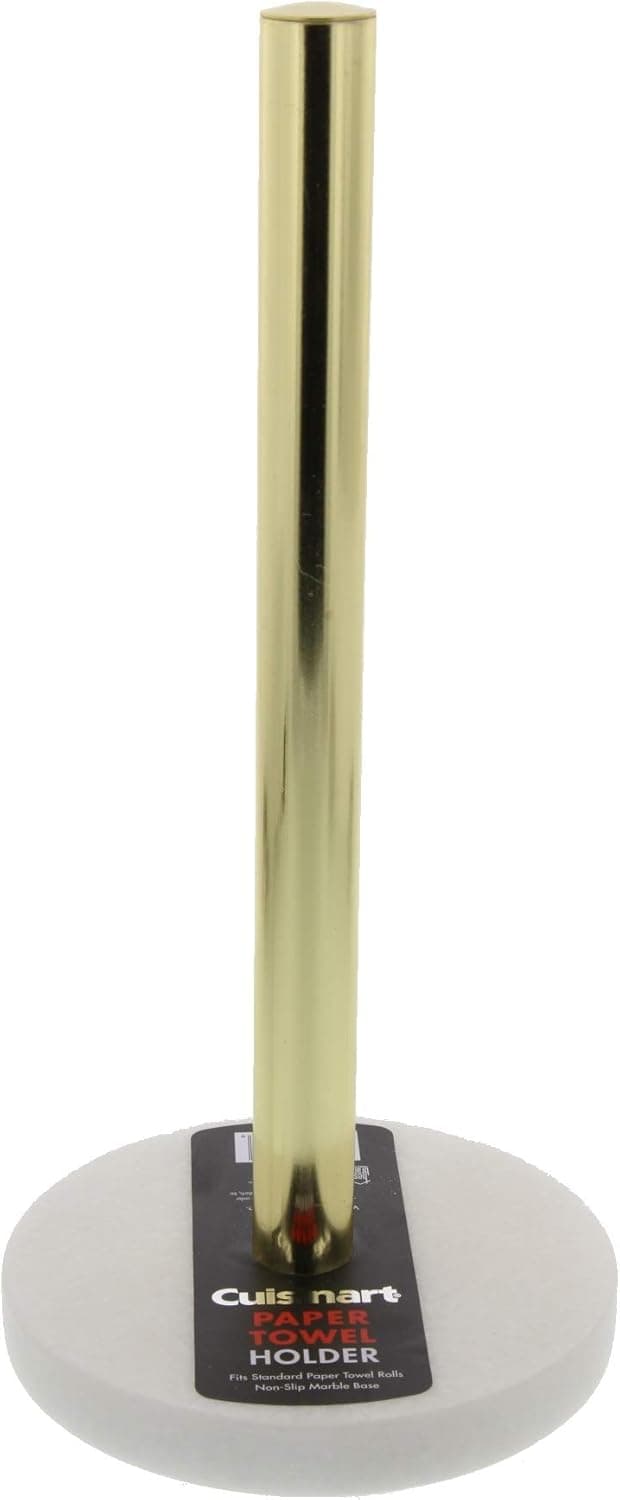Cuisinart Stainless Steel Paper Towel Holder with Non-Slip Weighted Marble Base for Easy One Handed Tear, Countertop Paper Towel Dispenser, Fits Any Size Kitchen Towel Roll - White Marble/Gold