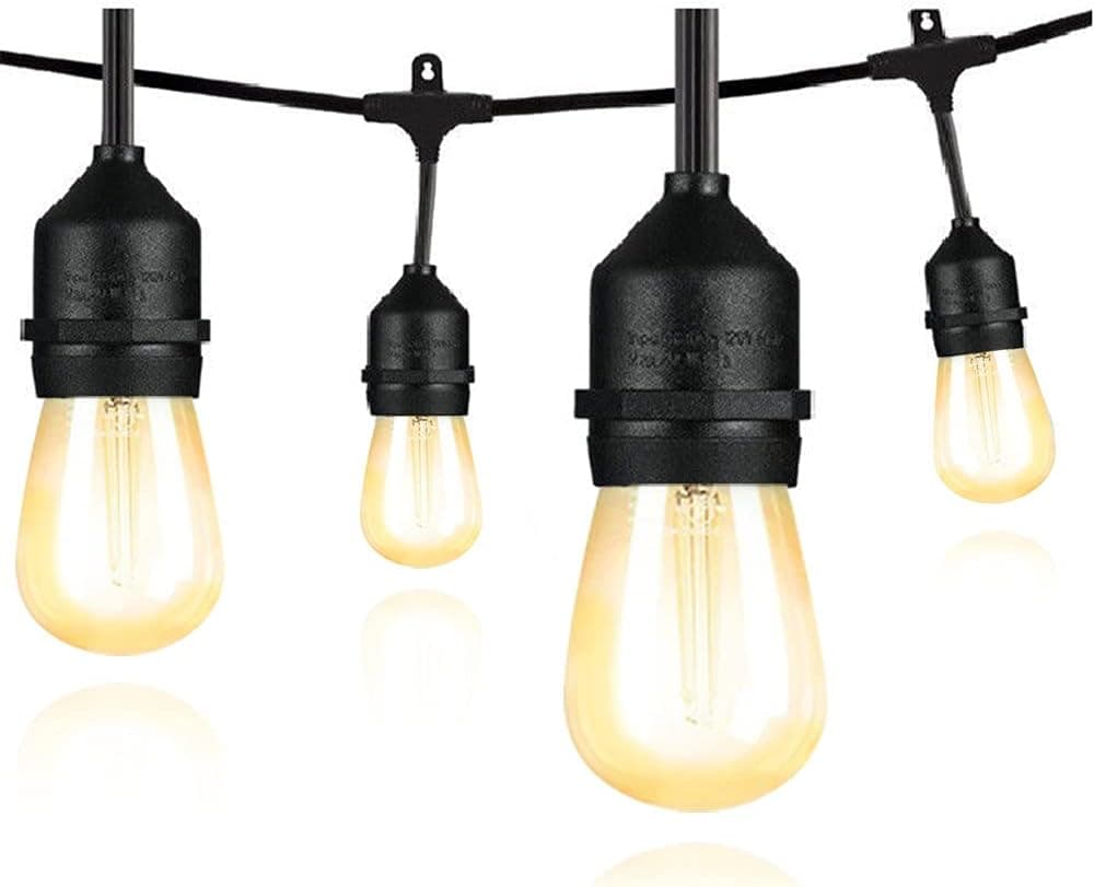 FOROUREYES LED Outdoor String Lights 32FT with 2W S14 Dimmable Edison Vintage Shatterproof 2700K Warm White E27 Bulb,Commercial Grade IP65 Waterproof Hanging String Light