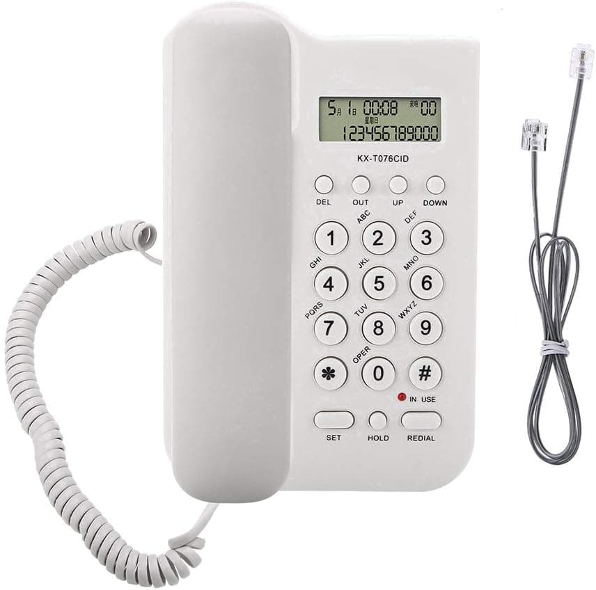Nikou Corded Phone, FSK/DTMF Dual System Landline Phone Wired Desktop Telephone for Office Home Hotel(White)