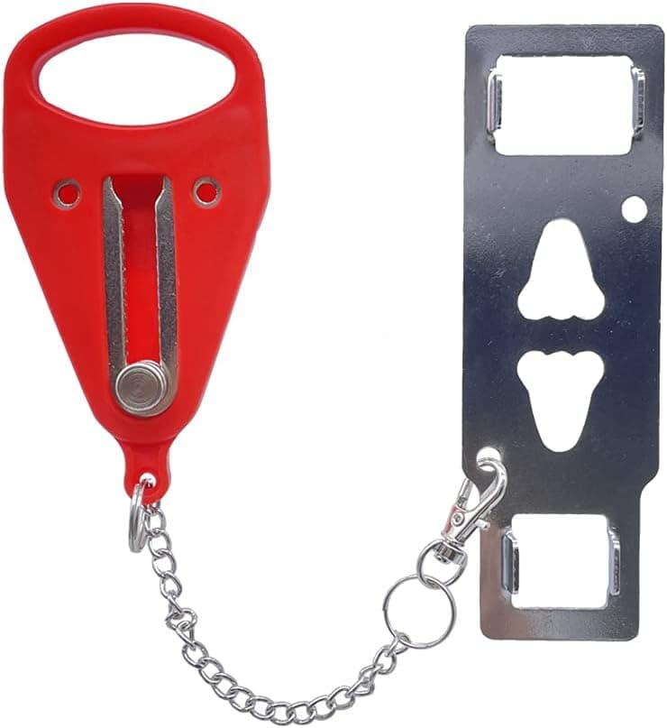 Portable Door Lock, Home Apartment Security Door Locker Travel Door Locks for Hotel Rooms, Door Safety Lock for Additional Privacy in Traveling Hotel Apartment Home and School, 1 Pack Red