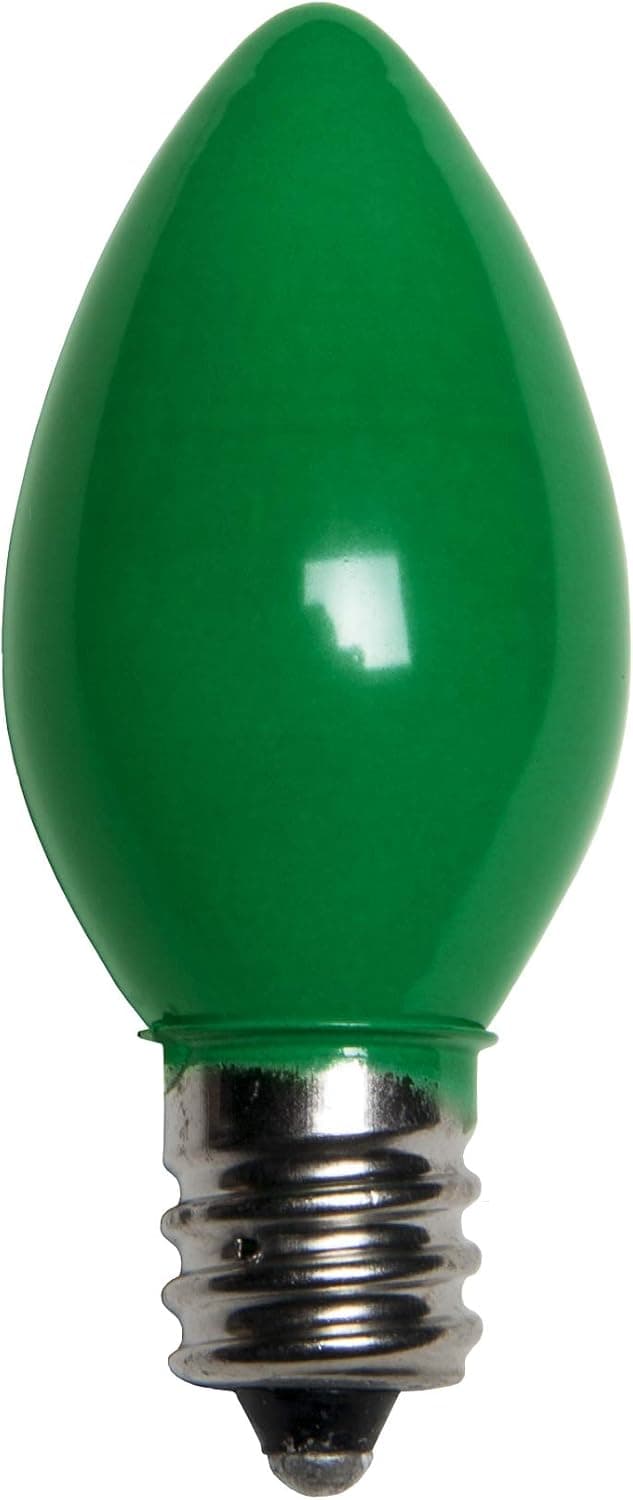 Wintergreen Lighting 25 Pack C7 Incandescent Replacement Bulbs 5w C7 Light Replacement Bulbs Christmas Color Light Bulbs, E12 Base (C7, Green Opaque)