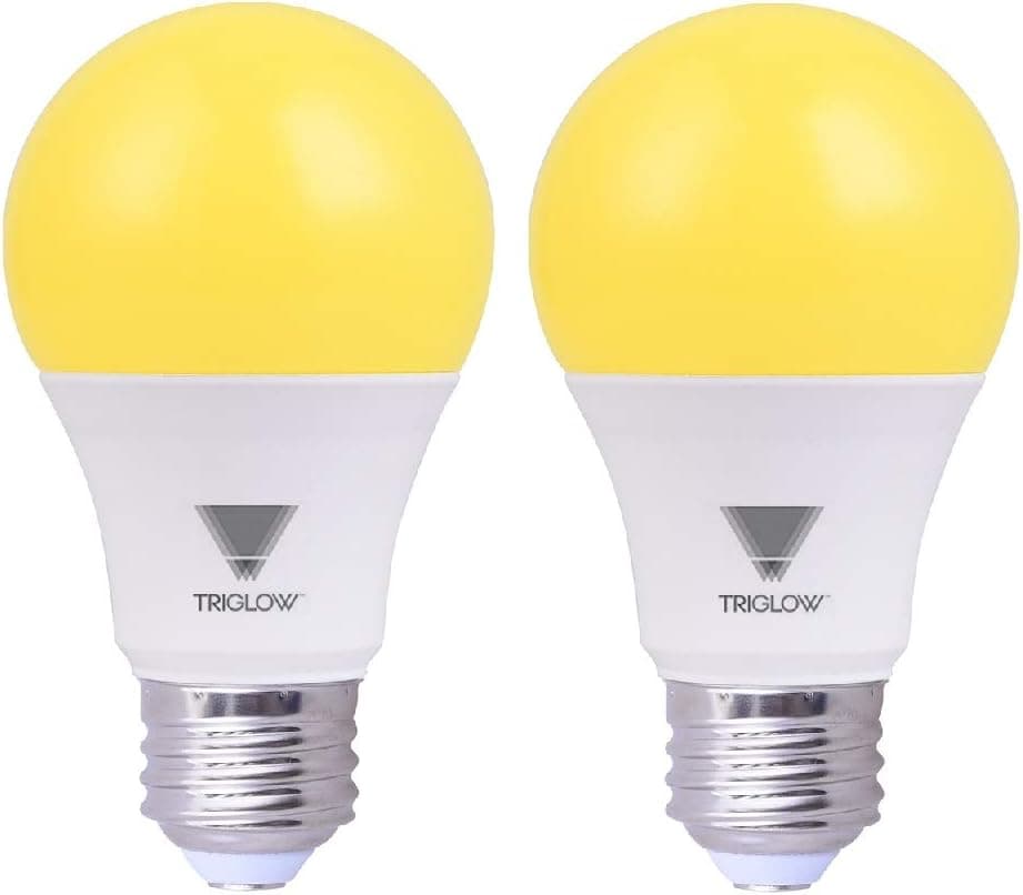 Triglow Yellow LED A19 Light Bulb, 9W (60W Equivalent) Yellow Bug Light Bulb, 2-Pack Bug Light Bulbs Outdoor