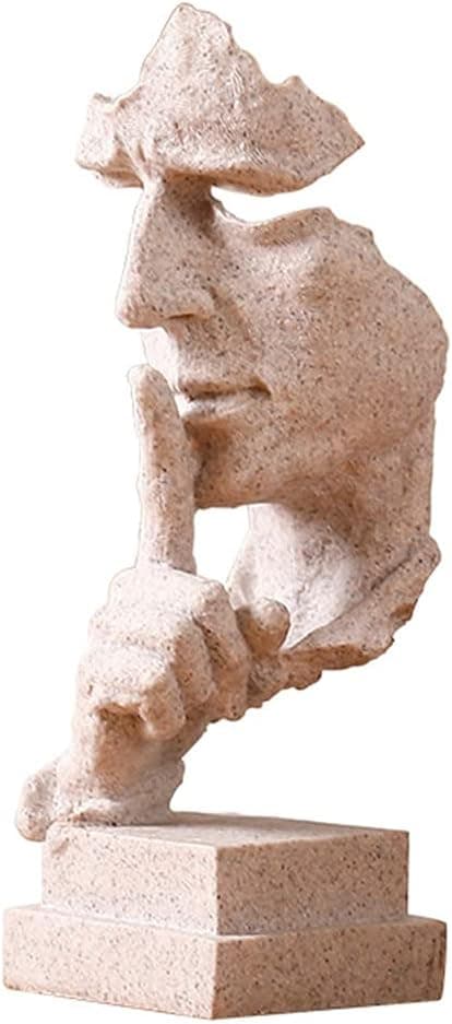 Silence is a Golden Statue Abstract Sculpture,Thinker Statue,Mens Office Home Decor Modern Retro Creative Home Living Room Resin Upper Body Character Decorations 4.7 x 4.3 x 13.7in