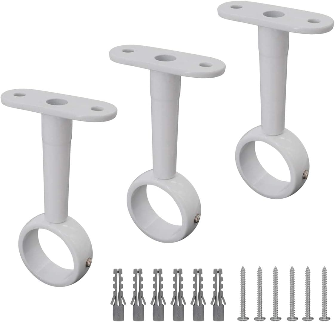 AddGrace Adjustable Curtain Rod Holders, Set of 3 Curtain Rod Brackets, 1inch Inner Diameter, Closet Rod Holders, Screws Included, Save Curtain Length 1inch (White) 1"