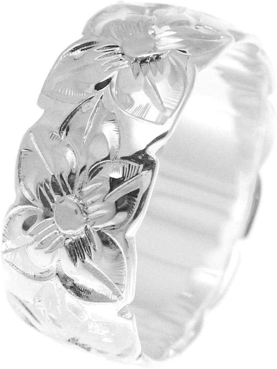 925 sterling silver Hawaiian plumeria flower all around 8mm band ring size 3 to 14