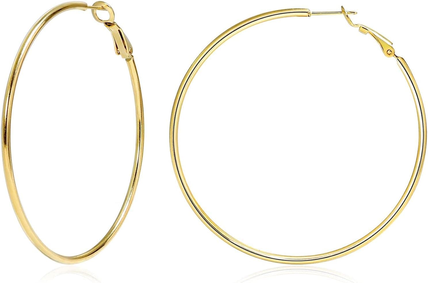 Lightweight Big Hoop Earrings for Women, 3 Pairs Hypoallergenic 14K Real Gold Plated Large Hoop Earrings Thin Hoops Set for Gift 30MM-70MM