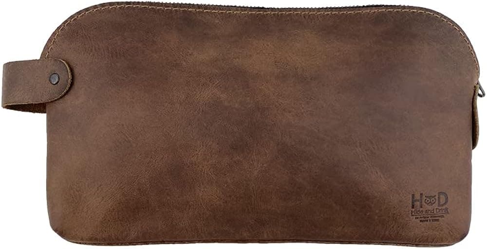 Hide & Drink, Large Rustic Leather All Purpose Dopp Kit Utility Bag Cords, Chargers, School/Office Supplies Handmade