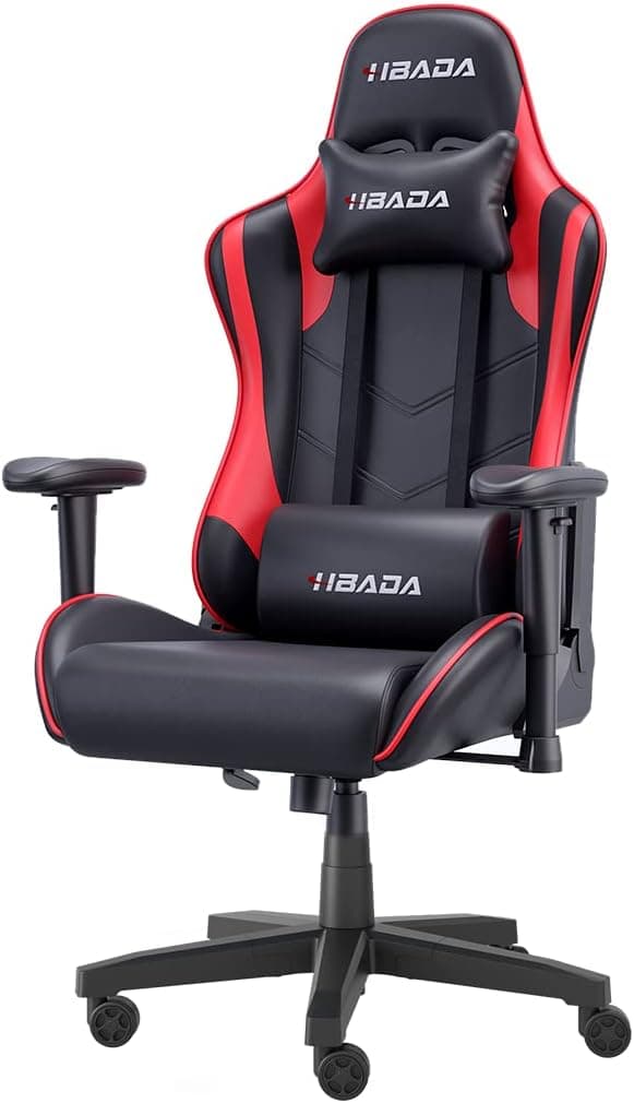 Hbada Gaming Chair Ergonomic Racing Chair High-Back Computer Chair with Height Adjustment Headrest and Lumbar Support E-Sports Swivel Chair, Red and Black