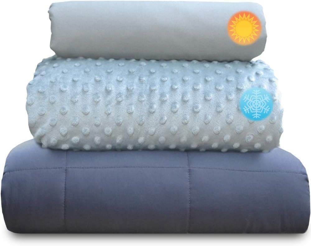 chilla 15 lbs Weighted Blanket Set | 3 Piece Set | Summer + Winter Duvet Covers | 60in x 80in | Gray + Gray