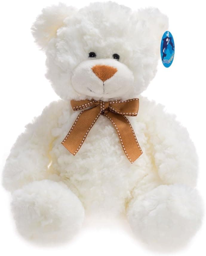 WILDREAM Teddy Bear Stuffed Animals Halloween Toys with Ribbon Bow, Shaggy Stuffed First Teddy Bear Plush for Toddlers Boys/ Girls, Soft Gifts for Halloween, Christmas, Birthday, 11 Inches (White)