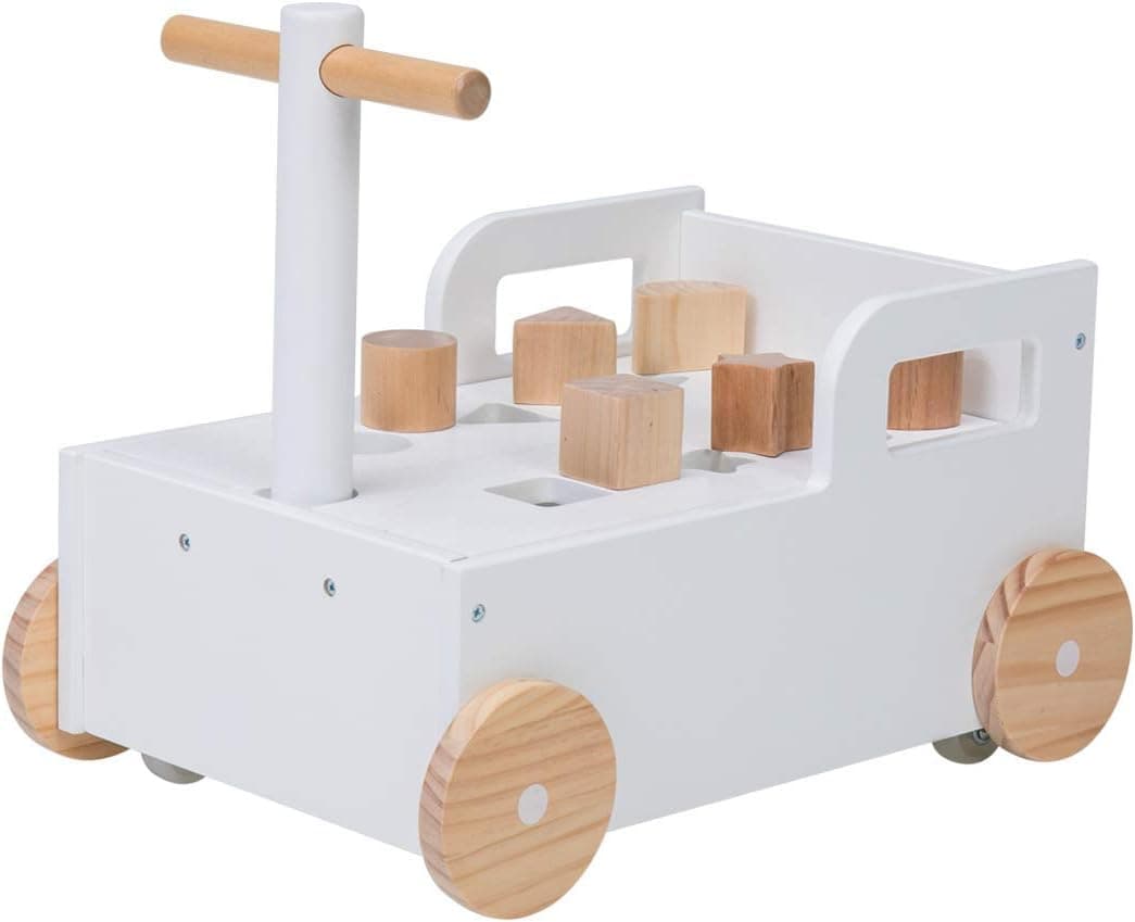 Crown Children 2-in-1 Baby Learning Walker Wooden Strollers with Blocks - Toddler Baby Push Walker Toys with Wheels for Girls Boys 1-3 Years Old, Wagon Toy walkers Sturdy Construction (Building Block)