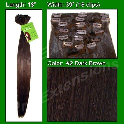 Pro Extensions 20" x 39" #2 Dark Brown 100% Clip on in Human Hair Extensions