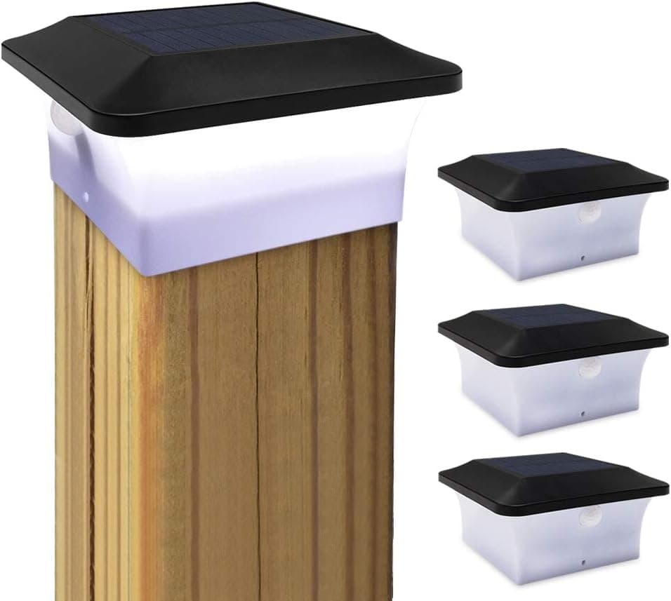 Motion Sensor Solar Post Cap Lights,4 Pack Outdoor Solar Deck Post Lights High Lumens White Lighting Waterproof Post Cap for Deck Step Patio Garden Fence, Fits 3.9"x3.9" inches Wooden Posts