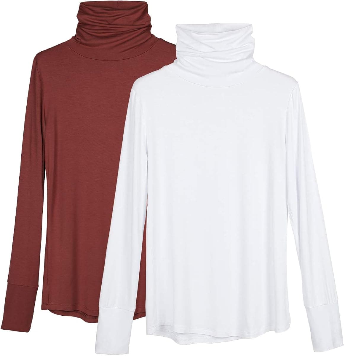 icyzone Womens Long Sleeve Workout Shirts, Athletic Yoga Tops, Mock Turtleneck Underscrubs T-Shirt (Pack of 2)