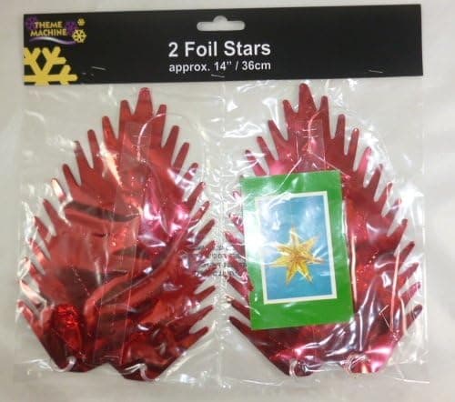 Pack Of 2 - 14" Red Foil Star Christmas Decorations