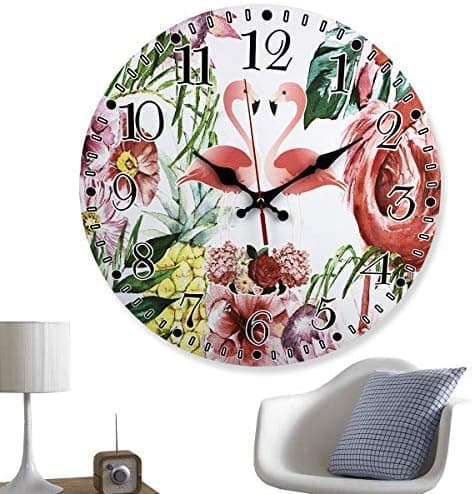 Home Sweet Home - 12 inch Simplicity Wooden Wall Clock, Silent Non Ticking Quality Quartz Battery Operated Numeral Design Rustic Country Tuscan Style Decorative Round Clock (Flamingo)