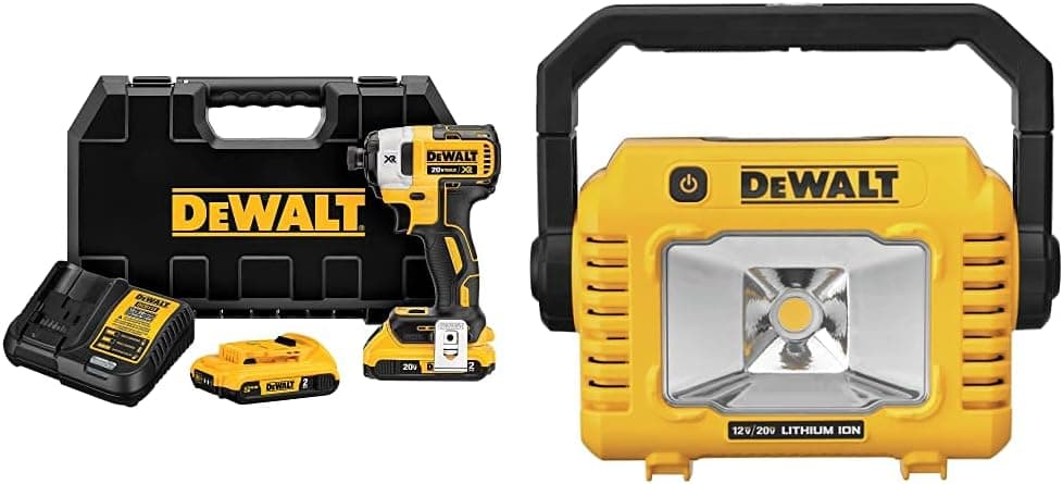 DEWALT 20V MAX* XR Impact Driver Kit, Brushless, 3-Speed, 1/4-Inch, 2.0-Ah (DCF887D2) with DEWALT 12V/20V MAX Work Light, LED, Compact, Tool Only (DCL077B)