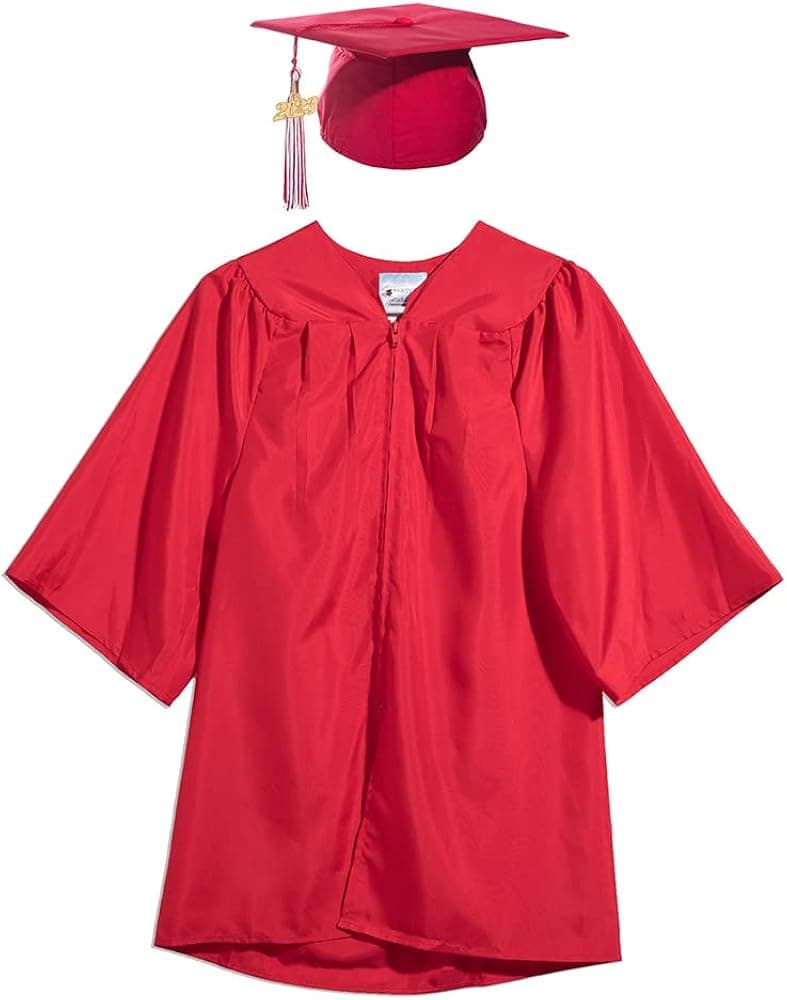 Happy Graduates Preschool and Kindergarten Premium Matte Graduation Gown, Cap, Tassel and 2023 Charm Sets