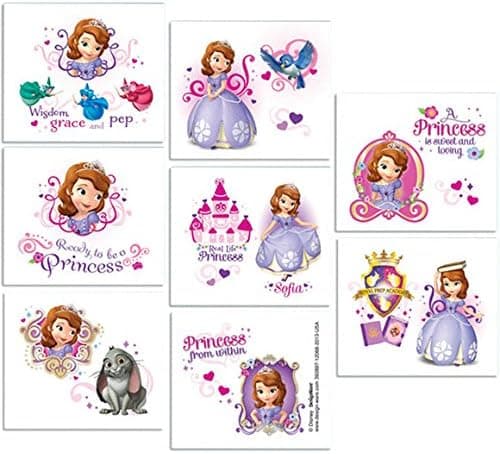 Disney Sofia the First Tattoos Princess Birthday Party Favours (16 Pack), Multi Color, 2" x 1 3/4".