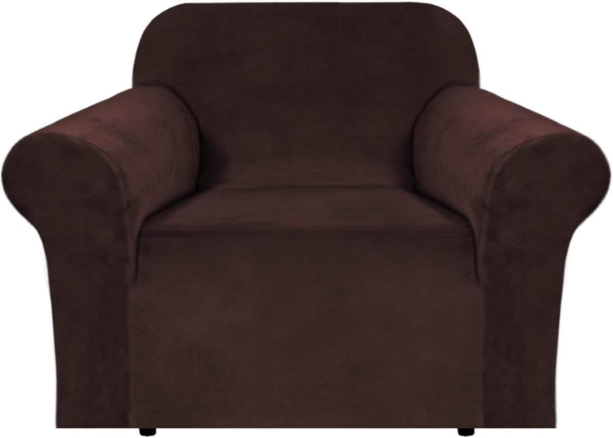 H.VERSAILTEX Stretch Velvet Armchair Cover Couch Covers 1 Cushion Chair Slipcover for Living Room Furniture Cover Crafted from Thick Comfy Rich Velour (Chair 31"-49", Chocolate)