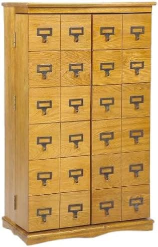 Leslie Dame Solid Oak Mission Style Multimedia Storage Cabinet with Library Card Catalog Style Doors, Oak