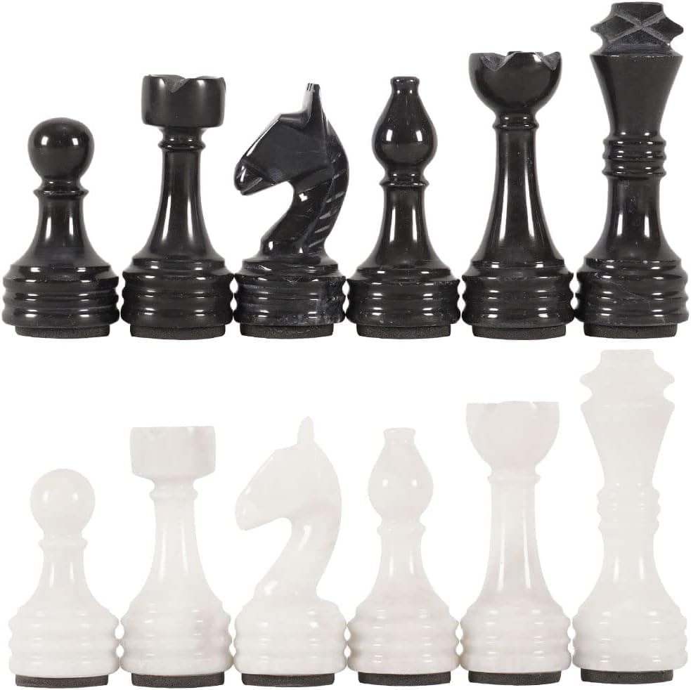 RADICALn Marble Big Board Games Complete Black and White Chess Figures - Suitable for 16 - 20 Inches Chess Board - Antique 32 Chess Figures Set - Completely Marble Handmade Non-Wooden Chess Pieces