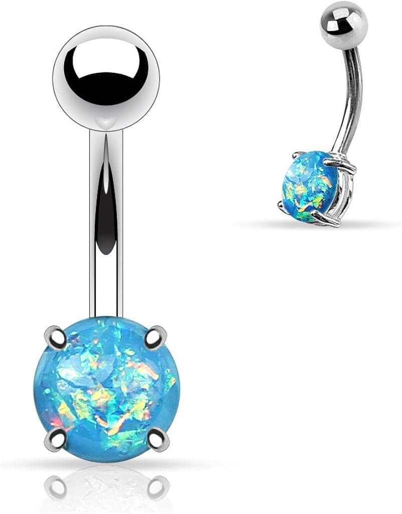 West Coast Jewelry {Aqua} Synthetic Opal Glitter Prong Set 316L Surgical Steel Belly Button Ring (Sold Individually)