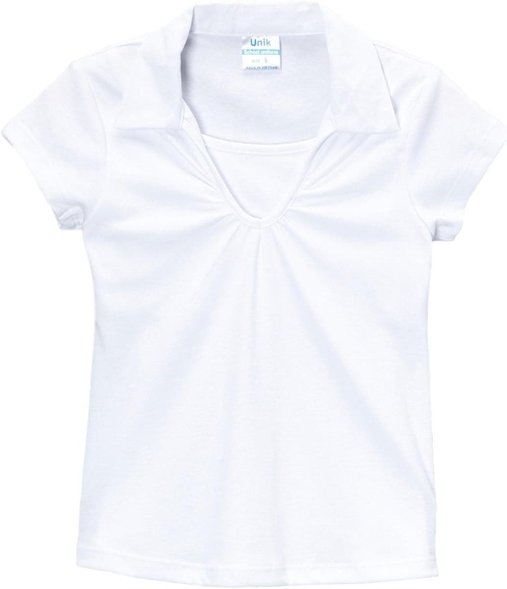unik Girl's Uniform V-Neck Collar Shirt Short Sleeve Great for School Burgundy Navy White Sky Blue Green Purple Yellow Red