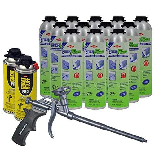 Enerfoam 30oz Sealant - Fireblock Rated, Polyurethane Expanding Foam Sealant. Gaps and Cracks Filler. Water Resistant, Closed Cell, Spray Foam Insulation. Pack of 12. Applicator Gun & Cleaner Included