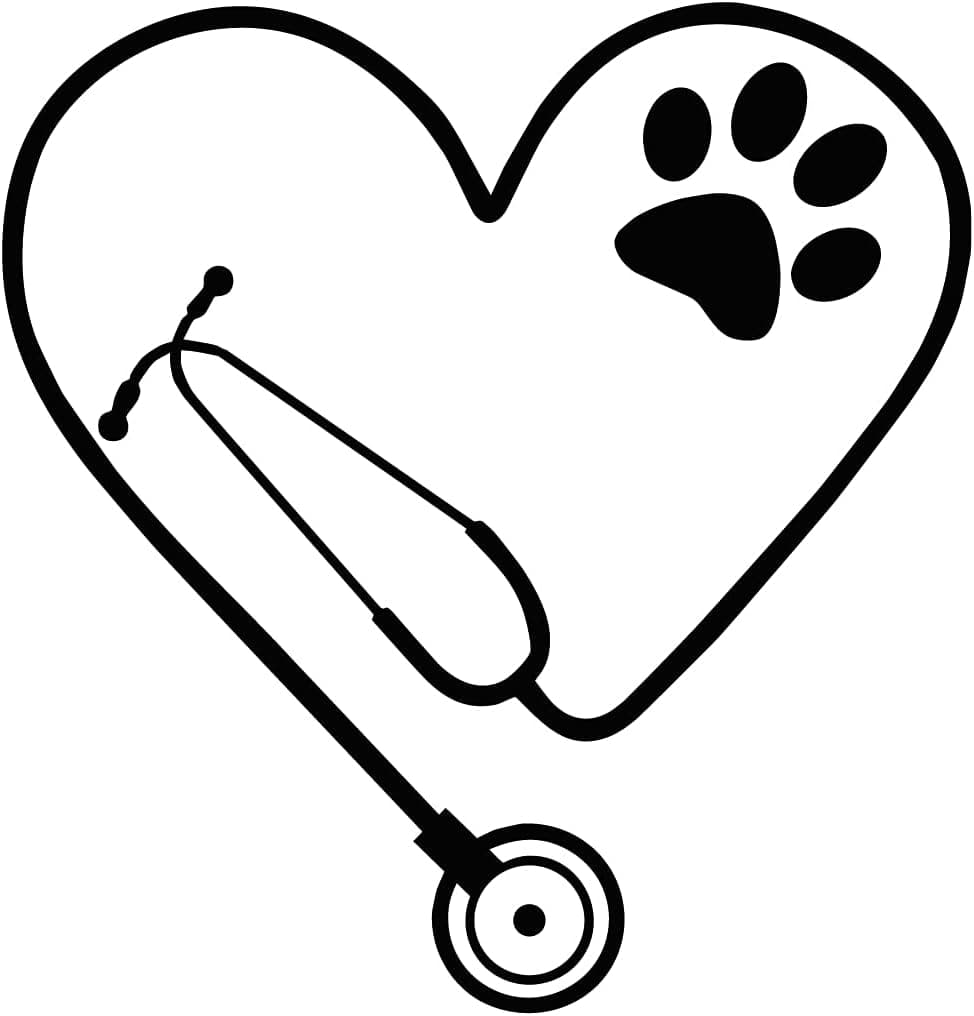 Stethoscope Heart PAW Cutout Black Vinyl Decal Stickers 7 inches