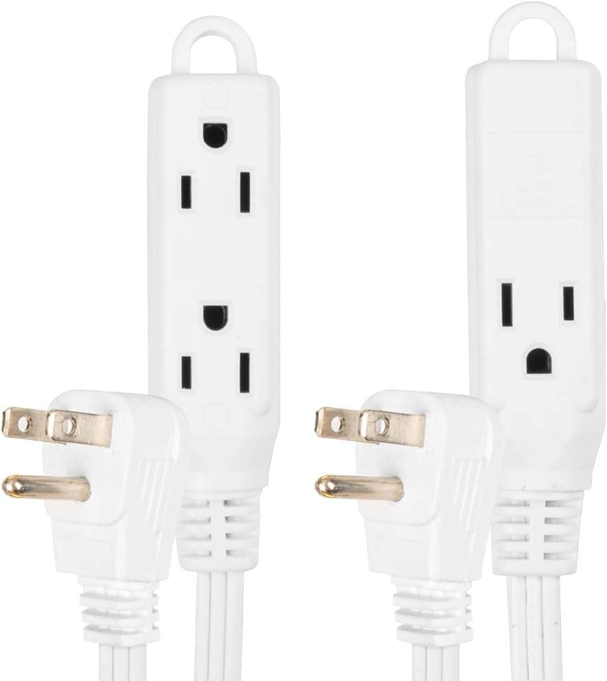 2 Pack of 25 Ft Extension Cords with 3 Electrical Power Outlets - 16/3 Durable White Cable