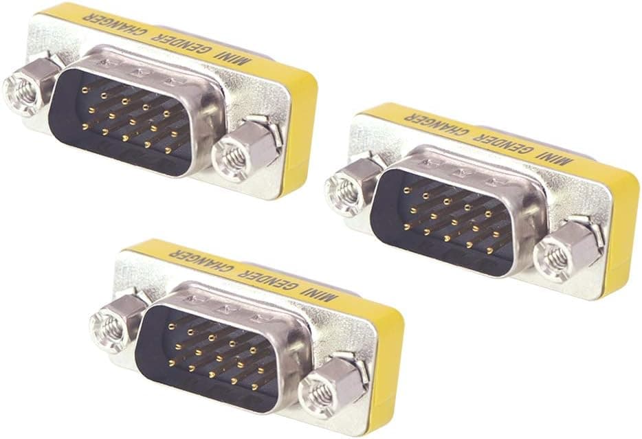 VCE VGA Coupler SVGA HD15 Male to Male Adapter Mini Gender Changer VGA Cable Extender, 3 Pack