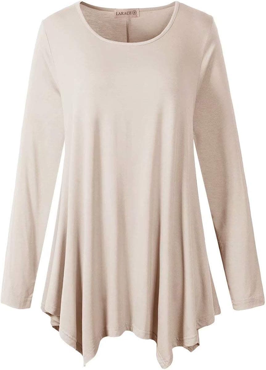 LARACE Womens Long Sleeve Flattering Comfy Tunic Loose Fit Flowy Top (3x, Beige)