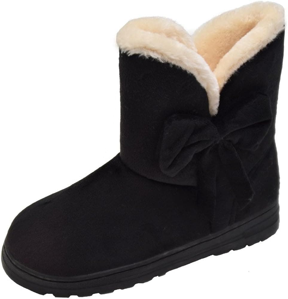 women winter soft warm bowknot flat heels solid Lady snow boots Mid-calf shoes