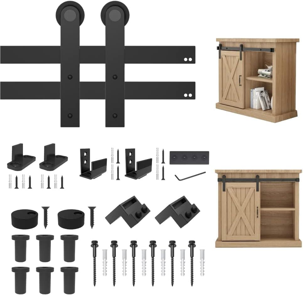 ZEKOO 2.5-8 FT Super Mini Barn Door Hardware Kit for Small Cabinet TV Stand Console, Flat Track I Shape Hanger (8FT Single Door Kit)