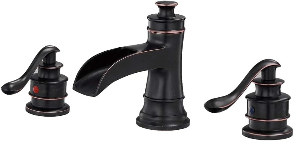 BWE Widespread Bathroom Faucet Waterfall 8 Inch 3 Holes Two Handle Oil Rubbed Bronze Commercial Bathroom Sink Faucet Lavatory