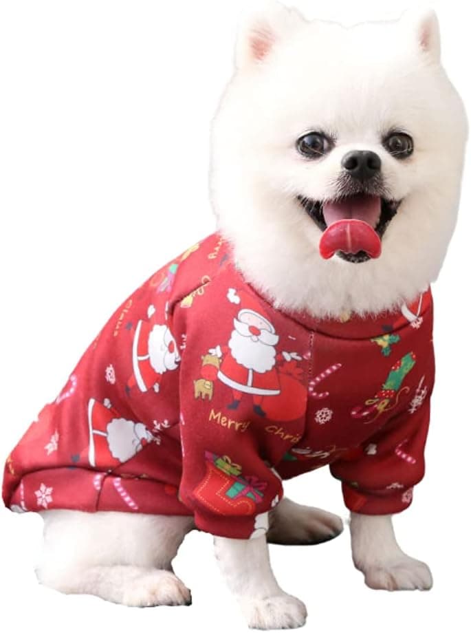 Christmas Sweatshirt for Dogs Puppy Pets Dog Clothes for Autumn and Winter (Christmas RED, Large)