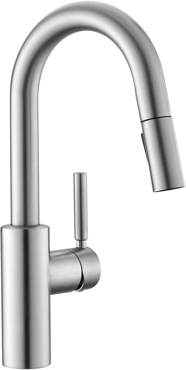 OUEN Brushed Nickel Bar Faucet with Pull Down Sprayer for Single Sink,Bar Brass Faucet One Hole for RV Campers Sink Small Faucet with cUPC Supply Hose