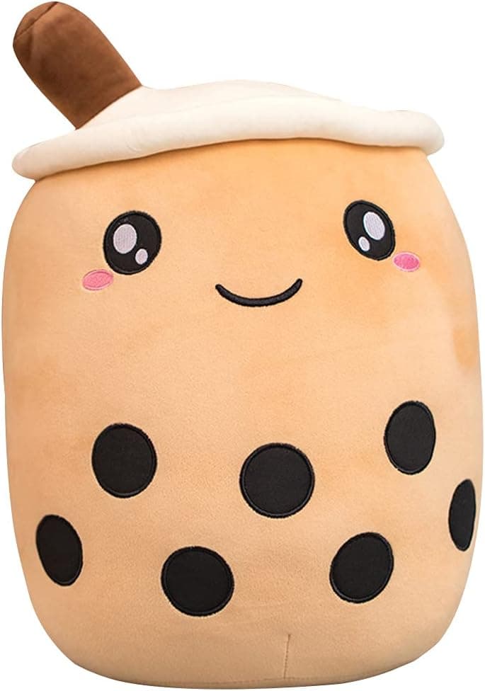 Alayger 13.7" Bubble Tea Plush Pillow Bubble Tea Cup Stuffed Body Hugging Pillow Super Soft for Kids（Brown, A）