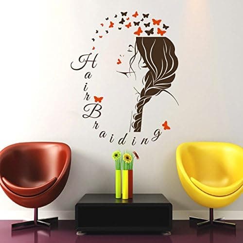 Wall Decals Beauty Salon Hair Braiding Sign Interior Decor Vinyl Sticker Hairdresser Hairstyle Barbers Braid Hairdo Face Butterflies ML106