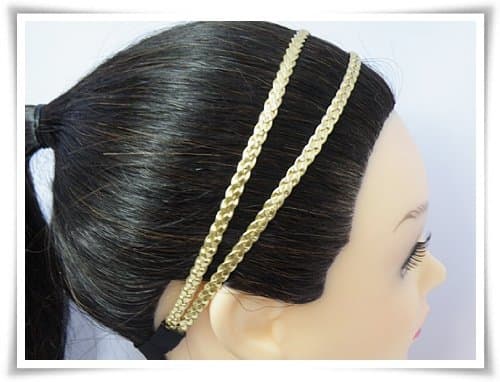 Gold Headband Leatherette Double Braid Stretch Elastic !
