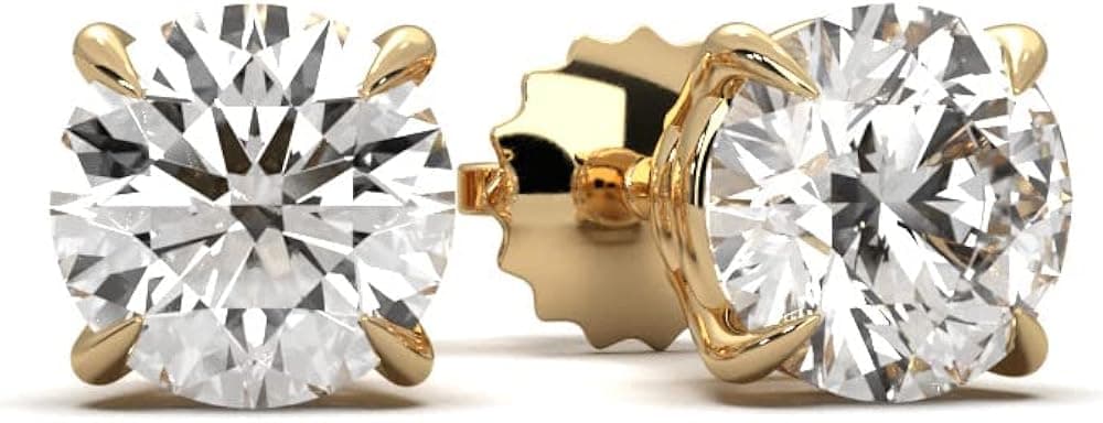 Diamond2Deal 14k Gold Round Cut Lab Grown Diamond Stud Earrings Gifts for Women Fine Jewelry (0.40ct To 4ct D-E Color VS Clarity)