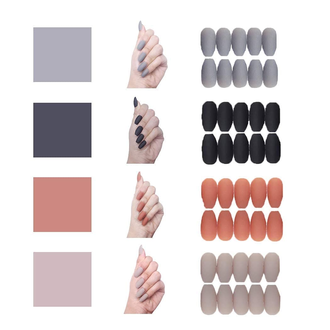 MISUD 96pcs Coffin Fake Nails Colorful Matte Full Cover Press-on Nails Medium Length Acrylic Ballet Nails for Women and Girls
