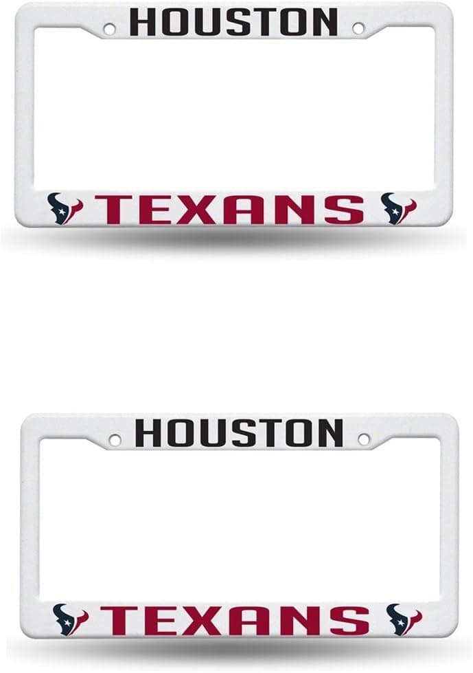 Houston Texans NFL Raised Lettering White Plastic (2) License Plate Frame Set