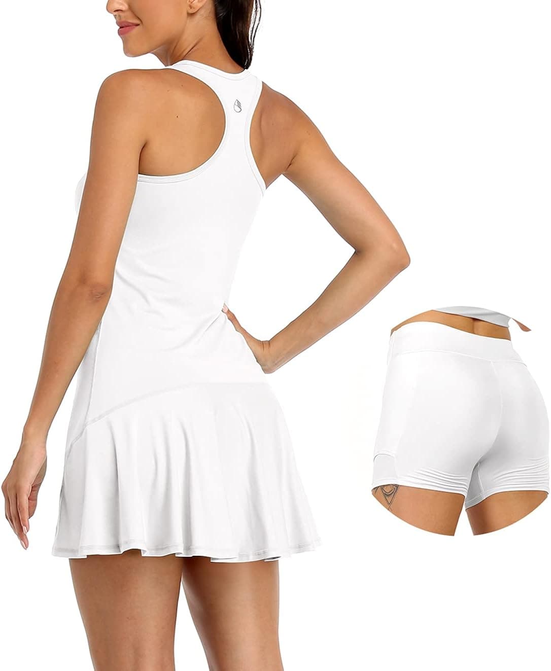 icyzone Tennis Dress for Women with Shorts, Workout Exercise Running Racerback Tank Dresses 2 in 1