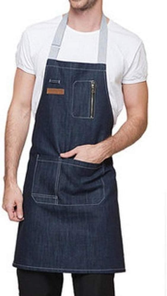 Denim Jeans Apron with for Chef, Kitchen, Restaurant, BBQ, Grill, Baking, Coffee Shop (Blue)
